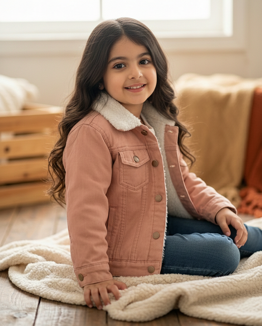 Pink Twill Jacket with Inner Fur