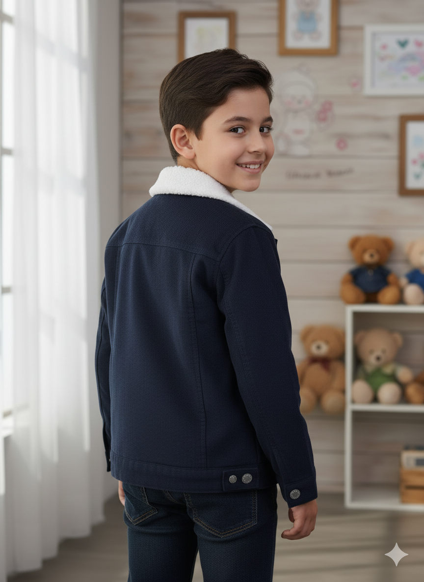 Royal Blue stretch Denim Inner Furr Jacket