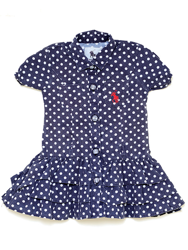 Polka dot frilled polo dress