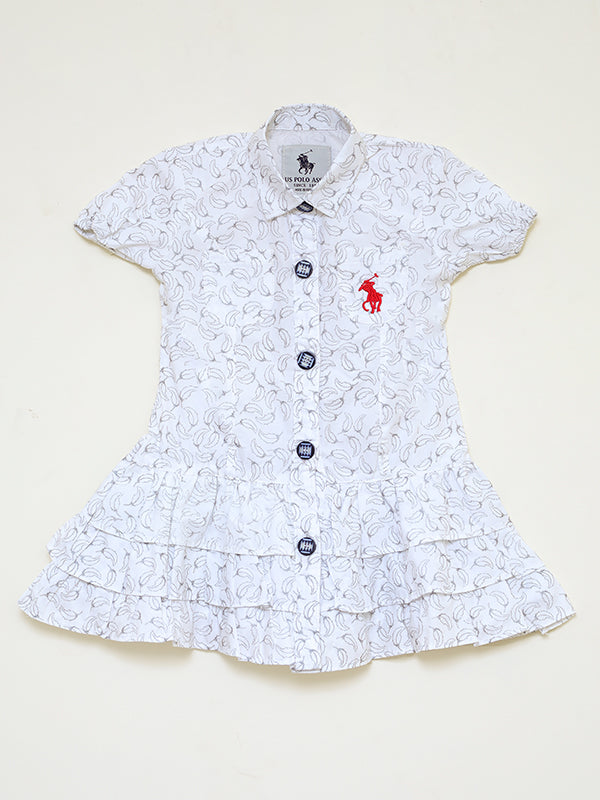 White frilled polo dress