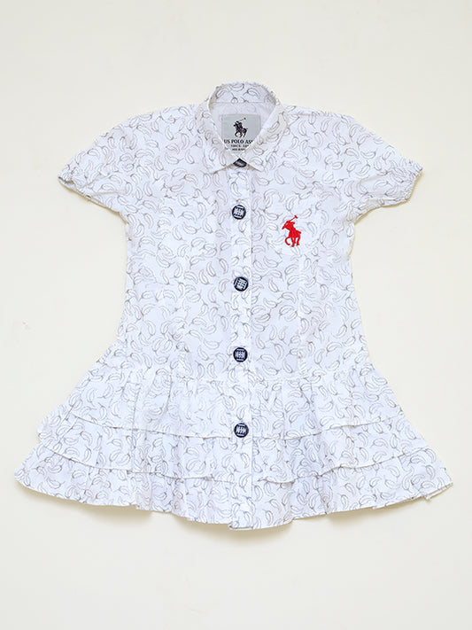 White frilled polo dress