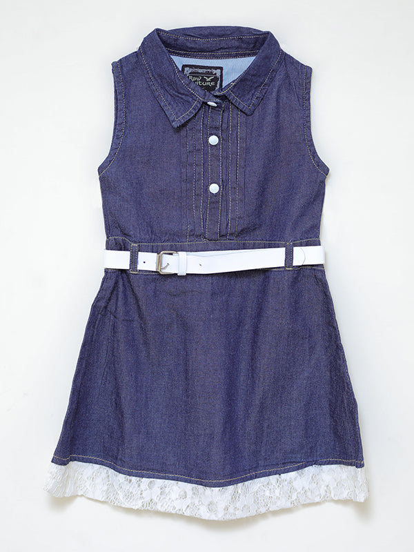 Denim dress with leather belt -  Black