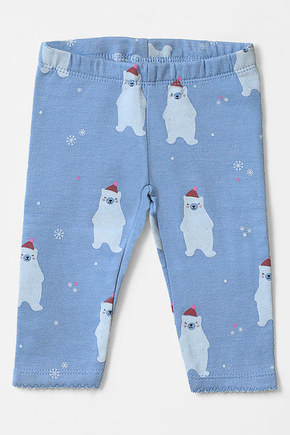 Snow Bear Blue Printed Fleece Pajama