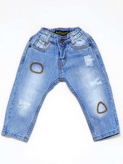 Denim light blue pant with knee patch