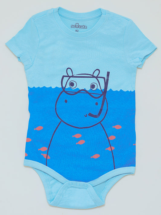 Blue Romper dress with dinosuar graphic