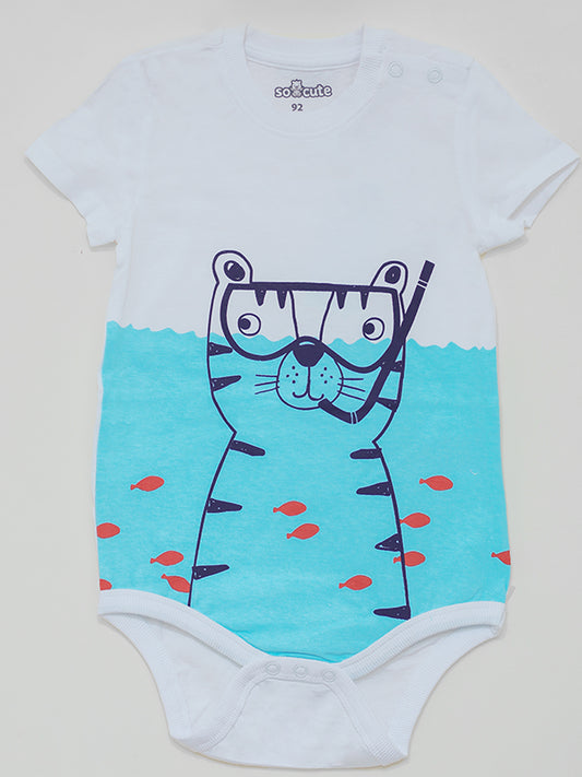 Blue romper dress with Lion graphic