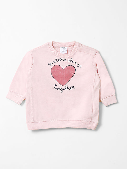 Heart Graphic Pink Fleece Sweat Shirt