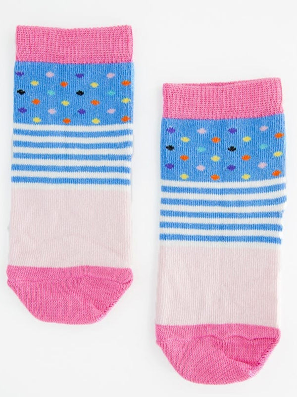 Polka Dot Pink Lining Crew Socks - P16