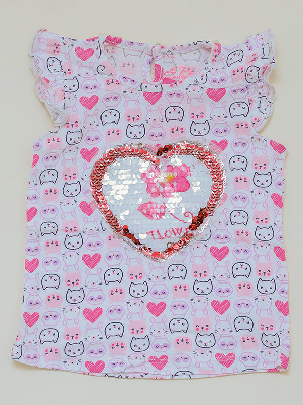 Cats Overall Pink Embellished Tee