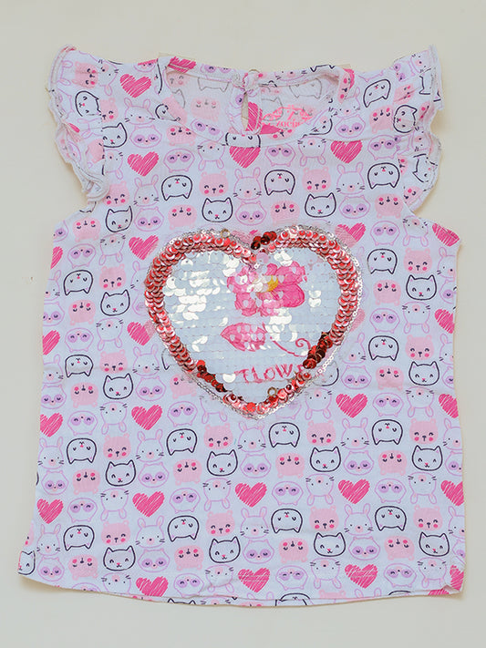 Cats Overall Pink Embellished Tee