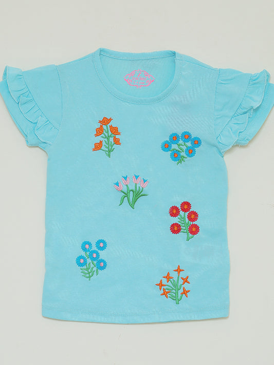 Zochee blue floral embrioded shirt