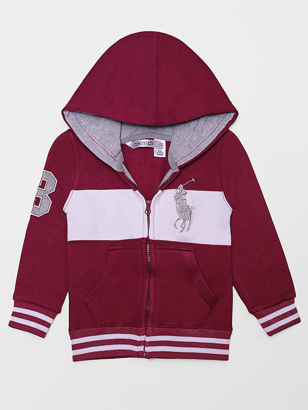 Polo Fleece Zipper Hoodie - Maroon