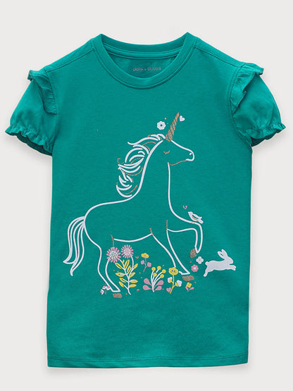 Unicorn Ruffled sleeves green shirt