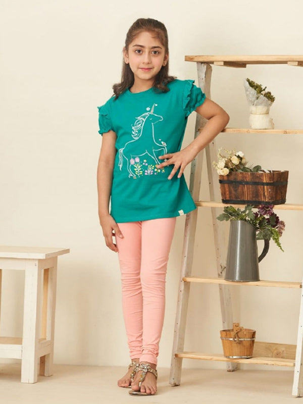 Unicorn Ruffled sleeves green shirt