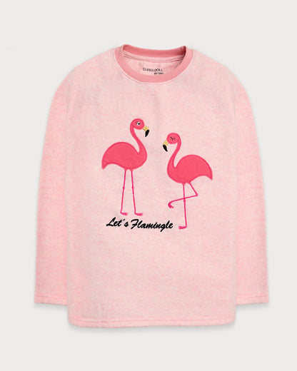 Flamingo 3D Embroidered Fleece Sweat Shirt