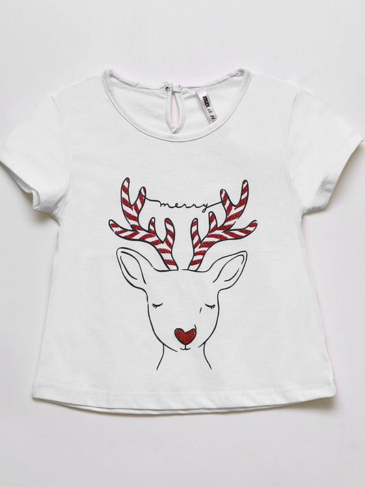 Hi Deer  glitery Tee - white