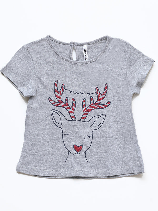 Hi Deer Glitery Tee - Grey