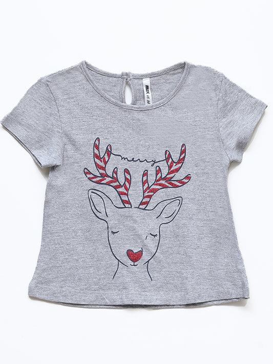 Hi Deer Glitery Tee - Grey