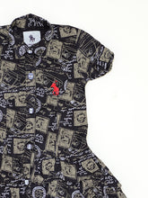 Load image into Gallery viewer, Black graphic frilled polo dress
