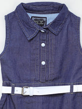 Load image into Gallery viewer, Denim dress with leather belt -  Black
