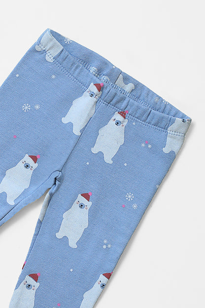 Snow Bear Blue Printed Fleece Pajama