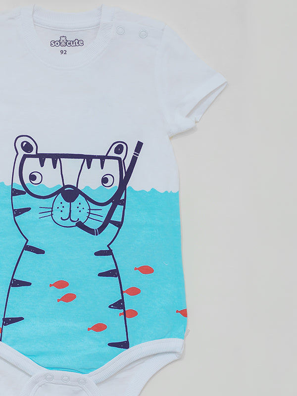 Blue romper dress with Lion graphic