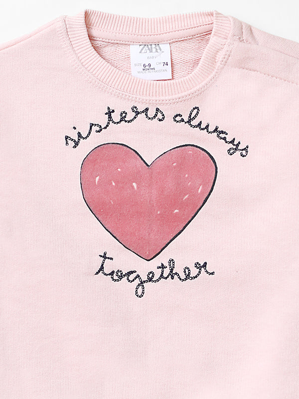 Heart Graphic Pink Fleece Sweat Shirt