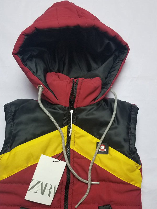 Sleeveless Puffer Jacket - Maroon & Yellow