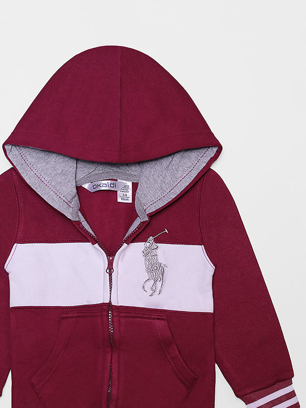 Polo Fleece Zipper Hoodie - Maroon