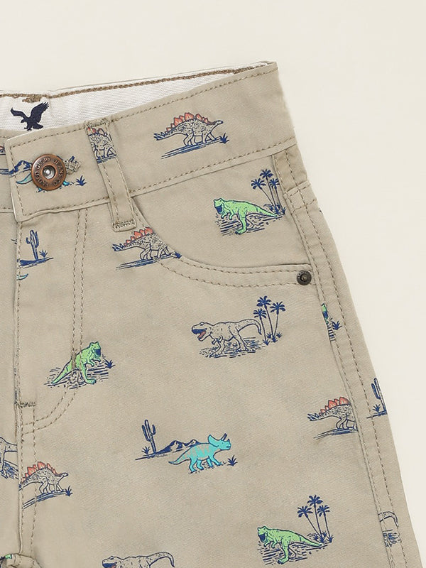 Denim cotton short - dinosaur printed