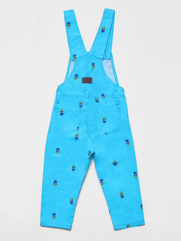 Denim Printed Dungaree Pineapple Graphic - Blue