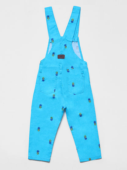 Denim Printed Dungaree Pineapple Graphic - Blue