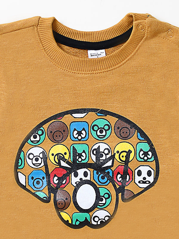 Infants Bear Graphic Honey Brown Fleece Sweat Shirt