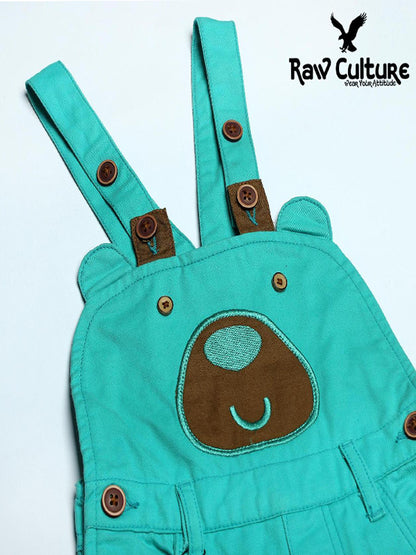 Denim Cotton Bear Face Dungaree - Sold Aqua