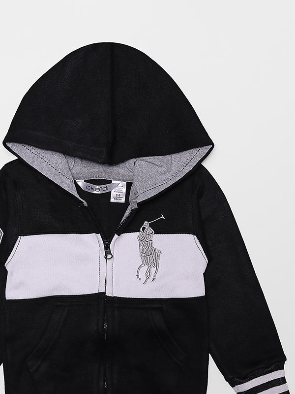 Polo Fleece Zipper Hoodie - Black