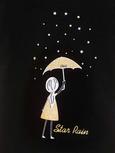 Load image into Gallery viewer, Star Rain Fluffy Sleeves Black Tee
