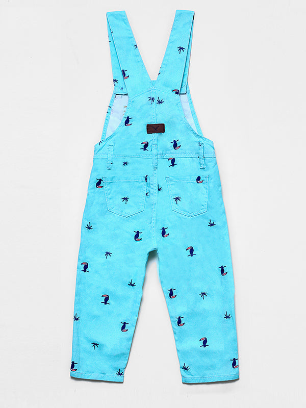 Denim Printed Dungaree Beach Vibes - Blue