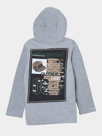 Grey Fleece Hoodie with Back Graphic
