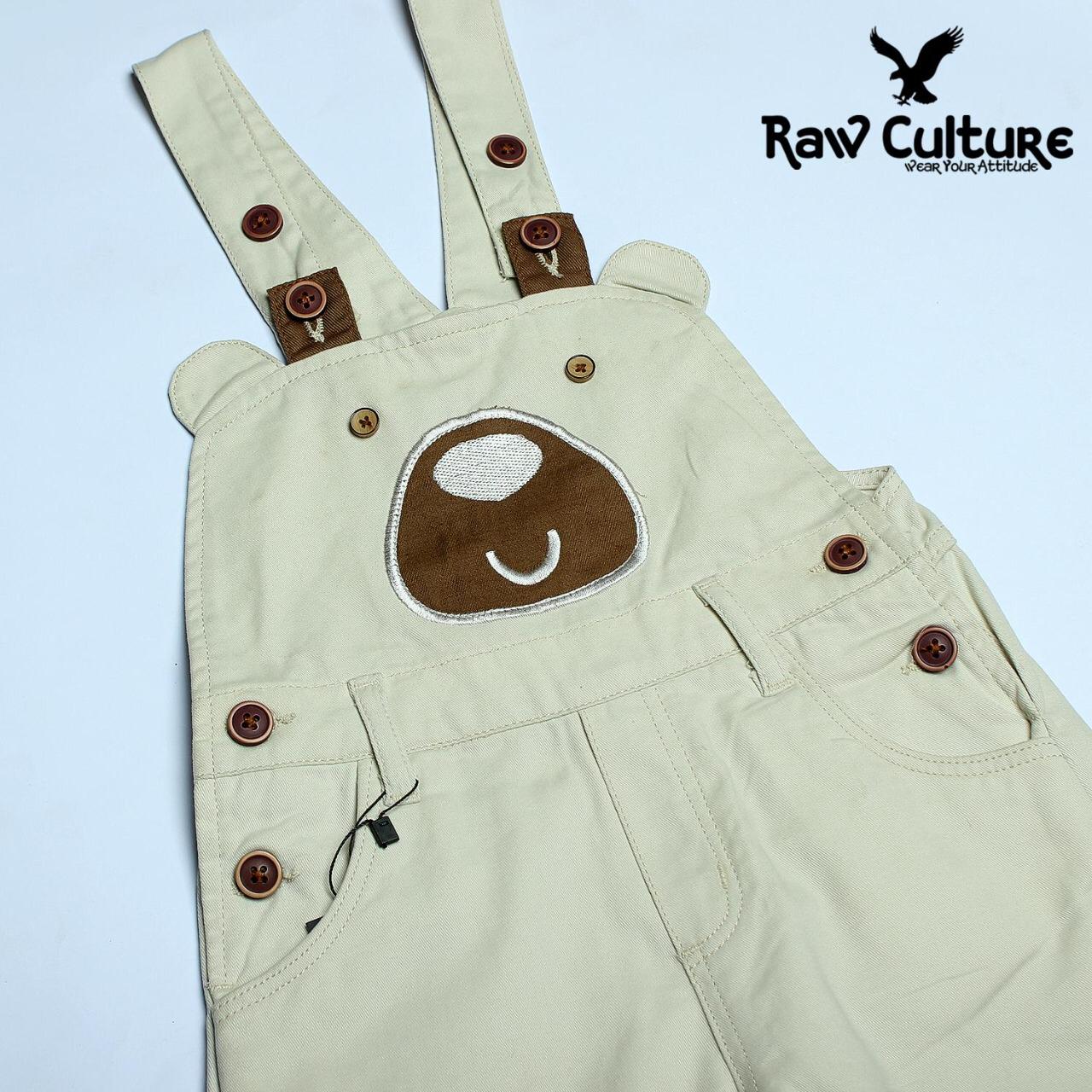 Denim Cotton Bear Face Dungaree  - Butter Caramel