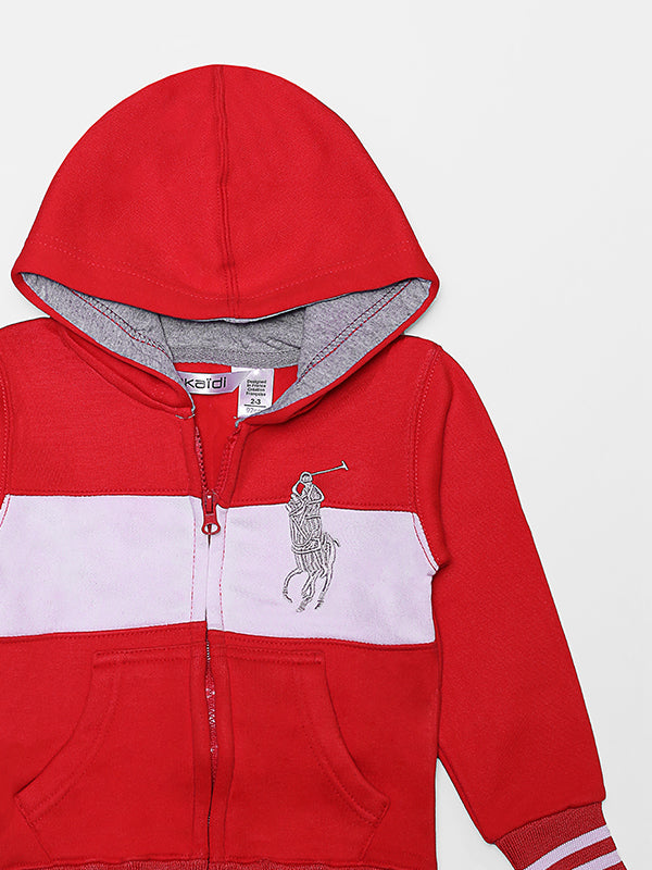 Polo Fleece Zipper Hoodie - Red