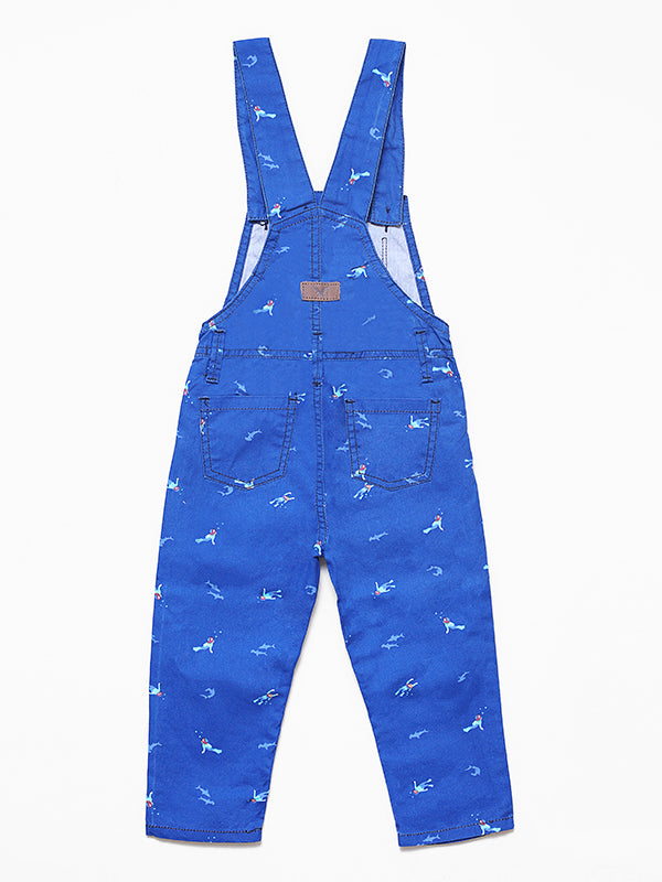 Denim Printed Dungaree - Dark Blue