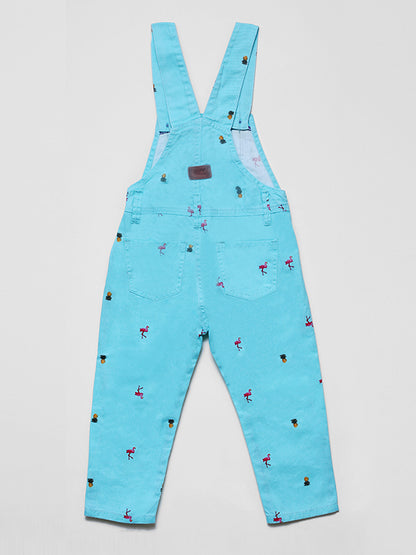 Denim Printed Dungaree Flamingo Graphic