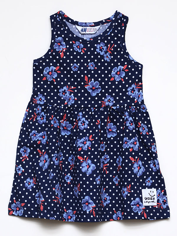 H&M polka dot royal blue jersey dress with headband