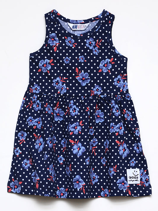 H&M polka dot royal blue jersey dress with headband
