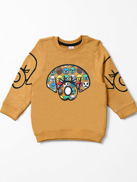 Infants Bear Graphic Honey Brown Fleece Sweat Shirt