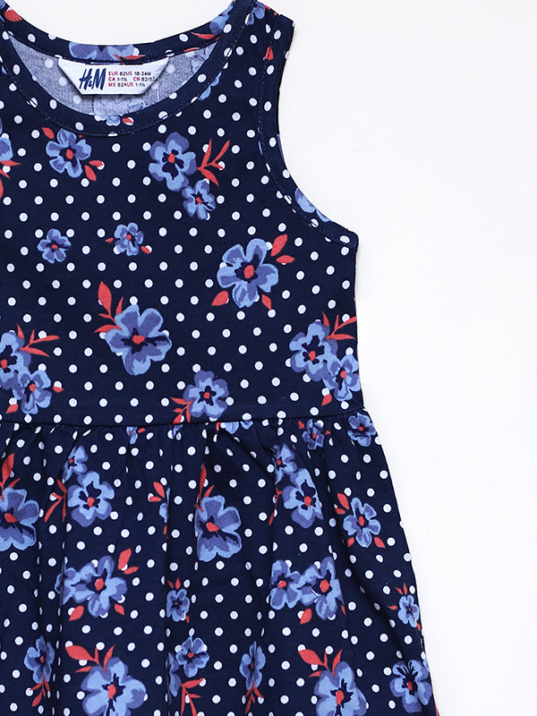 H&M polka dot royal blue jersey dress with headband