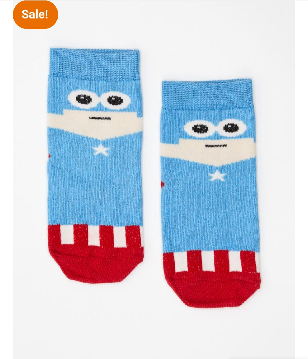 Bear Face Blue & Red Crew Socks - P34