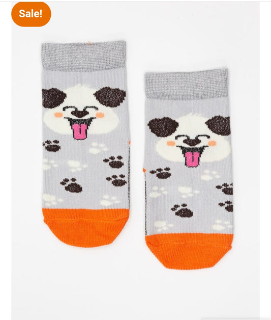 Bear Face Grey & Orange Crew socks  - P35
