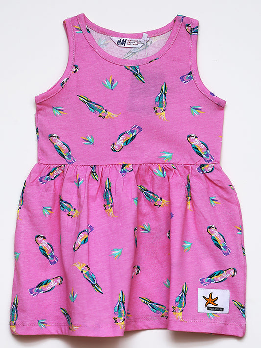 H&M pink parot jersey dress with headband