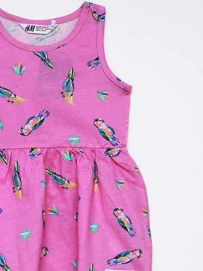 H&M pink parot jersey dress with headband